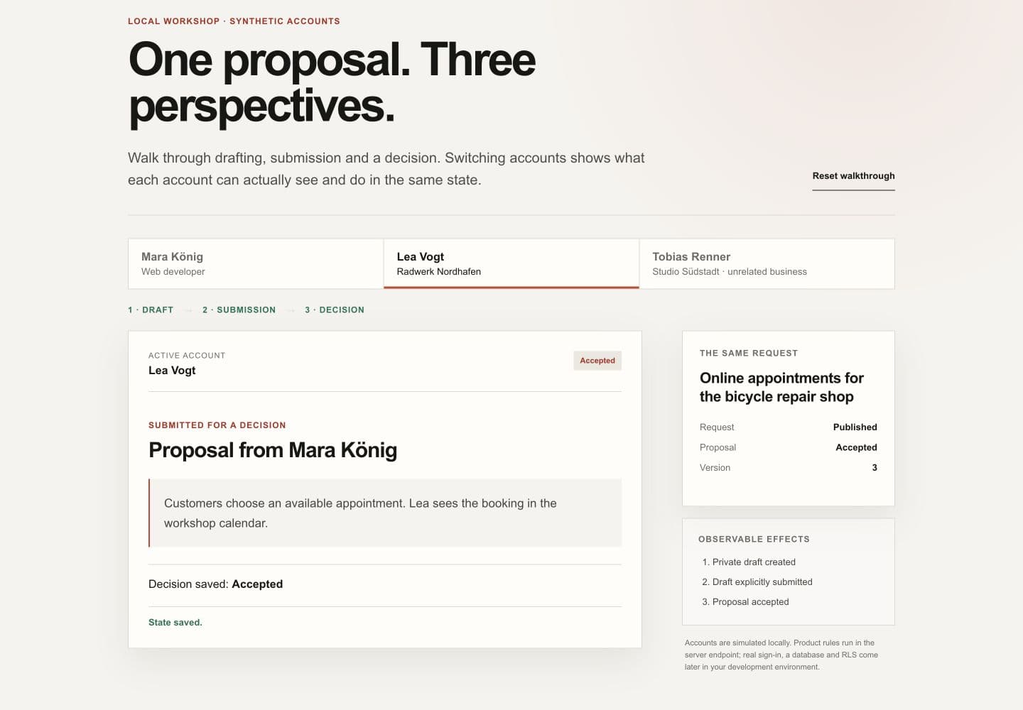 Actual companion-project reference: Lea has accepted Mara’s proposal.